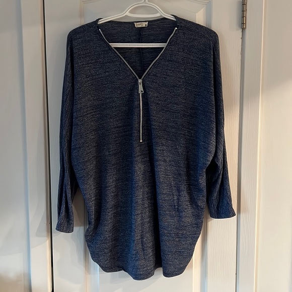 Blue zippered 3/4 sleeve sweater - Picture 1 of 1